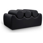 Meridian Furniture - Rumble Upholstered Bench, Black, 32" W x 22" D x 16.5" H, Vegan Leather - Discover the Rumble black vegan leather bench, featuring a sleek, soft feel that adds a touch of contemporary elegance to any room. This stylish bench offers three removable bolster pillow seats for enhanced comfort and versatility. Its modern design seamlessly blends with various decor styles, making it a versatile choice for your entryway, living room, or bedroom.