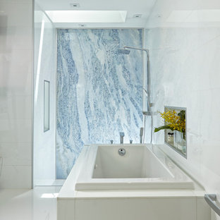 75 Beautiful Stone Slab Bathroom With Glass Countertops Pictures