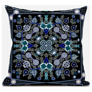 18" X 18" Black and Blue Broadcloth Paisley Zippered Pillow