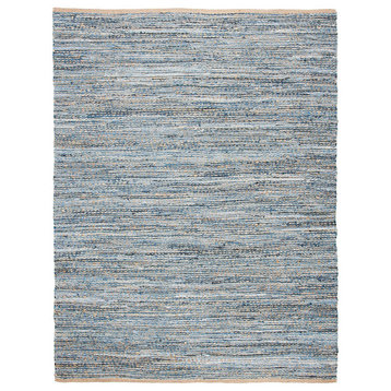 Classic Flatweave Area Rug, Jute With Natural & Blue Woven Pattern, 10' X 14'
