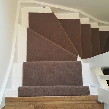 Installing Brown Whipped Carpet to Stairs as a Runner