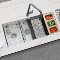 STYLISH 42"x19 W" Undermount 70/30 Double Bowl 16G Workstation Kitchen Sink