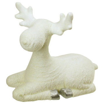 14" Decorative Creamy White Sitting Christmas Moose Table Top Figure