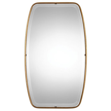 Luxe Curved Oval Gold Thin Frame Wall Mirror Tall 36" Minimalist Classic Elegant