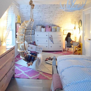 Girls Pink and Yellow Eclectic Bedroom