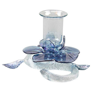 GlassOfVenice Murano Glass Blue Flower Candle Holder