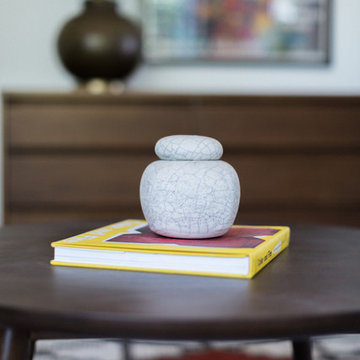 Mid Century Modern Coffee Table with Yellow and Red Accents