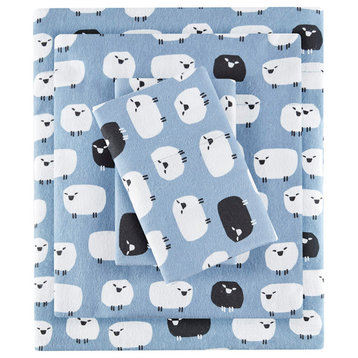 Woolrich Flannel Sheet Set, Blue Sheep