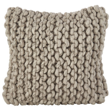 Chunky Cable Knit Design Accent Cushion Wool Throw Pillow, Fog, 18", Poly Filled