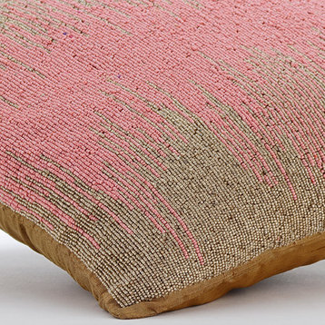 Beaded Ombre Pink Cushion Covers, Art Silk Pillow Covers 16x16, Pink Phenomena