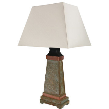 Sunnydaze Indoor-Outdoor Copper Trimmed Slate Table Lamp, Electric, 30"