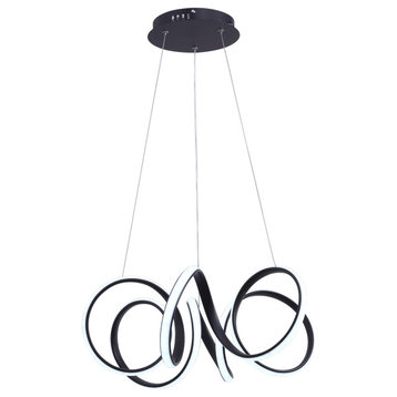 1-Light Wavy Linear Curve Circle LED Pendant Lighting Chandelier, Black+white