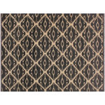 Bareens Designer Rugs - Chic Turkish Kilim Sanford Hand-Woven Wool Rug - 5'7'' x 8'1'' - Elevate the elegance of your home with this stunning hand-woven tribal Kilim wool rug. Meticulously crafted on a loom by the Nomad Turkman people using hand-spun wool and 100% natural vegetable dyes, these rugs are recognized for their repetitive geometric patterns, incorporating naturalistic floral and traditional designs. The contemporary fashion palette results in bold, sharp patterns that are incredibly versatile, as the pattern is the same on both sides. These reversible rugs feature a lighter shade on one side and brighter colors on the other, providing versatility according to preference. These unique rugs are made by knotting short strands of different colors onto the warps and securing them by tightly pressing the wefts. The designs are created by interweaving the various colored wefts and warps. Kilims are known for their exceptional durability and versatility, making them truly unique rugs.  Product Details    Rug Size: 5'7'' x 8'1''  Material: 100% Wool  Style: Kilim, Flat Weave, Dhurrie, Turkish, Southwestern, Rustic, Tribal  Colors: Black, Natural  Weave Type: Hand-Woven, Handmade  Pile Height: Less than 0.25 inch