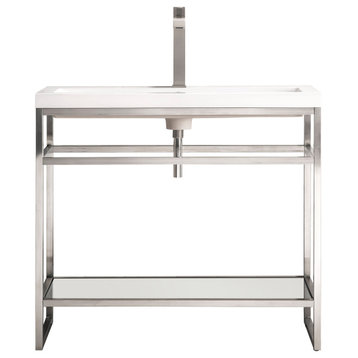 Boston 39.5" Sink Console, Brushed Nickel, White Gloss Top