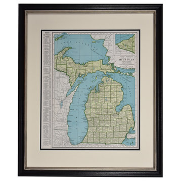 Original Vintage 1940s Michigan Map, Framed