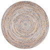 Hand Braided Twined Jute and Denim Area Rug, Blue, 8' Round