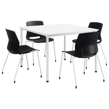 KFI Dailey 42in Square Dining Set - White Table - Black Chairs