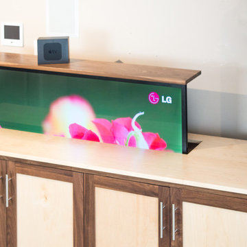 TV Lift Cabinet in solid Maple Infused with Solid Walnut (The Naramada)