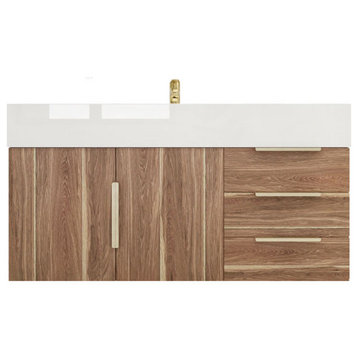 Madison 42" Wall Mounted Vanity with Reinforced Acrylic Sink/Right Drawers, White Oak