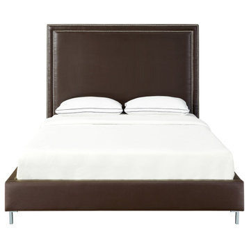 Giovanna Nailhead Trim Platform Bed, Espresso Leather Pu, King