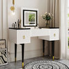 TATEUS Modern Vanity Table Set With Flip-top Mirror and LED Light, Black White