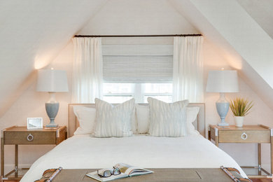 Bedroom - mid-sized transitional guest medium tone wood floor and brown floor bedroom idea in Boston with beige walls and no fireplace