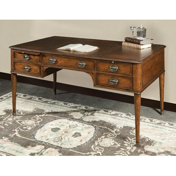 Desk English Writing Table Port Eliot Mahogany Arch Brass Gold Tooled