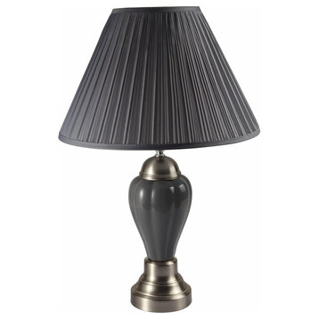 27"In Ceramic And Metal Table Lamp, Silver/Gray