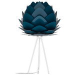 UMAGE - Aluvia Table Lamp, Petrol/White - Modern. Elegant. Striking. The VITA Aluvia is an artistic assemblage of 60 precision-cut aluminum leaves, overlapping each other on a durable polycarbonate frame. These metal leaves surround the light source, emitting glare-free, ambient light.  The underside of each leaf is painted white for increased light reflection, and the exterior is finished in one of six designer colors. Available in two sizes, the Medium (18.9"h x 23.3"w) can be used as a pendant or hanging wall lamp, while the Mini (11.8"h x 15.7"w) is available as a pendant, table lamp, floor lamp or hanging wall lamp. Hang it over the dining table, position it in a corner, or use as a statement piece anywhere; the Aluvia makes an artistic impact in any room.
