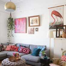 White with pops of bright orange, red and pink