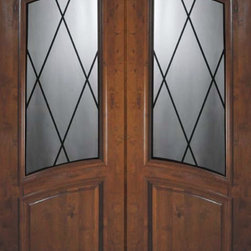 Prehung Double Door 96 Alder Sandringham Square Top Arch Lite Glass - Front Doors