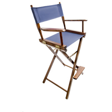 Gold Medal 30" Walnut Commercial Director's Chair, Plymouth Blue