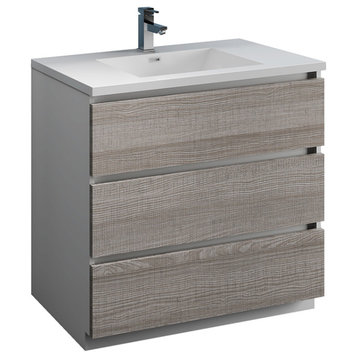 Fresca Lazzaro 36" Gloss Ash Gray Cabinet With Integrated Sink