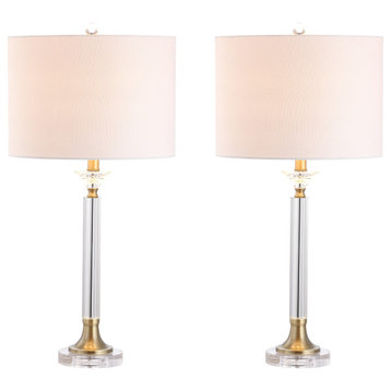 Mark Crystal and Metal LED Table Lamp, Clear and Brass Gold, Set of 2, 28"