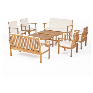 Luciano Outdoor Modern Acacia Wood 8 Seater Chat Set With Cushions