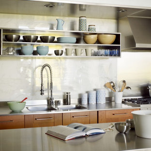 75 Beautiful Kitchen With Open Cabinets And Stainless Steel