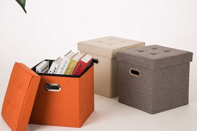 Cube Linen Foldable Storage Ottoman With/Padded Seat