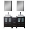 Sydney 60" Double Vanity Set With Vessel Sinks and Mirrors, Espresso