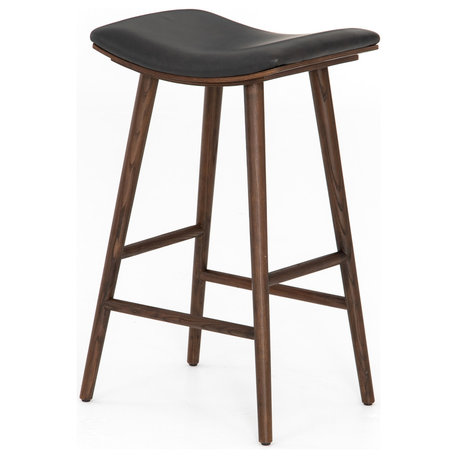 Four Hands Union Saddle Stool, Distressed Black, 30"