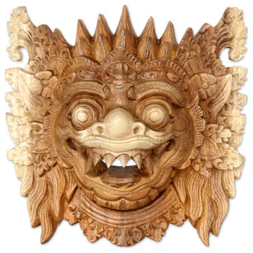 NOVICA Protective Narashima Lion And Wood Mask