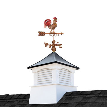 30" Coventry Vinyl Cupola With Copper Bantam Red Rooster Weathervane