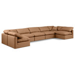 Meridian Furniture - Indulge Upholstered Modular U-Shaped Sectional, Cognac, 7-Piece: 5 Armless Chair, 2 Corner Chair, Fiber Stuffed Vegan Leather - Experience ultimate comfort and style with our cognac vegan leather Indulge Sectional. The luxurious vegan leather will elevate the aesthetic of any room. This sofa provides ample space for you to relax while its modular build offers the option of unlimited configurations. Whether you're looking to add a stylish element to your living room or a comfortable seating option to your bedroom, this sofa is the perfect choice.