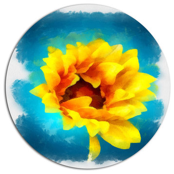 Sunflower On Blue Watercolor, Modern Floral Disc Metal Wall Art, 11"