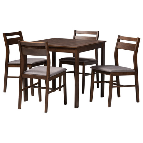 Albin Contemporary Gray Fabric Dark Walnut-Finished 5-Piece Dining Set