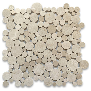 Crema Marfil Marble Bubble Round Mosaic Tile Polished, 1 sheet