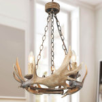 LNC - LNC 3-Light Antler Pendant Lighting Ceiling Lights Chandeliers - Hand-molded antlers have true-to-life texture and detail to fulfill with distinctive natural breath. With graceful faux antlers and candelabras, the Antler Pendant Light offers just the right lodge lighting. Perfect alone or in a small group of three pendants for your entrance, or over a bar. The chandelier is constructed by iron and resin with two antique-yellow canopy with rustic decor. With its special construction, preference of hanging lengths and iron circular ring around resin antlers joint design, the fixture exemplifies versatility in appearance and radiance. The chandelier lighting has an adjustable chain for maximum flexibility in placement to hanging in sloped ceiling conveniently.