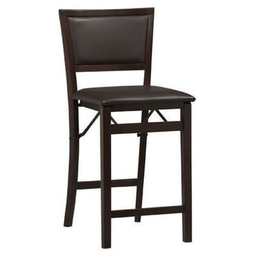 Pemberly Row 25" Contemporary Wood Pad Back Folding Counter Stool in Merlot