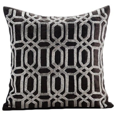 Gray Velvet Decorative Throw Pillow Covers 24"x24" Pillow Shams - Turkish Silver