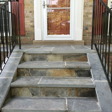 Flagstone Walkway in North Potomac With New Brick Walls & Iron Railings