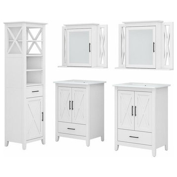 Bush Key West Engineered Wood Vanity Set with Linen Tower in White Ash
